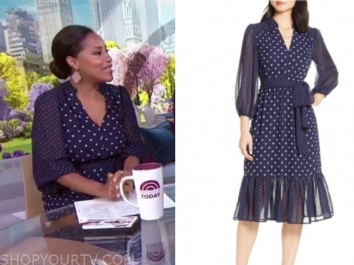 The Today Show: June 2019 Sheinelle Jones's Navy Blue Polka Dot Dress ...