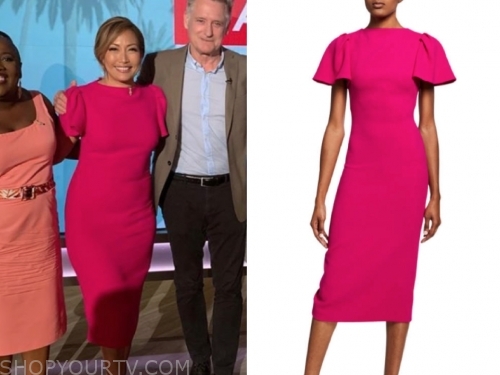 The Talk: June 2019 Carrie Ann Inaba's Hot Pink Flutter Sleeve Dress ...