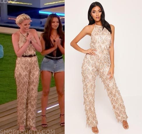 Love Island: Season 5 Epsiode 12 Amy's White/Gold Fringe Jumpsuit ...