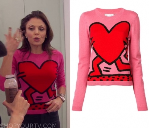 pink sweater with red heart