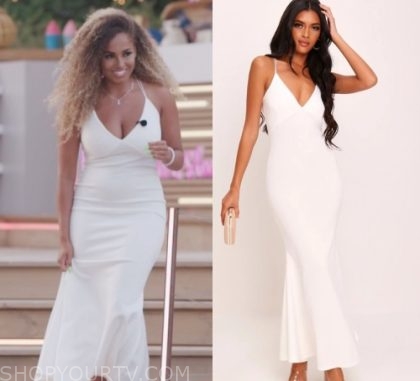 Love Island Season 5 Episode 57 Amber S White Silk V Neck Dress