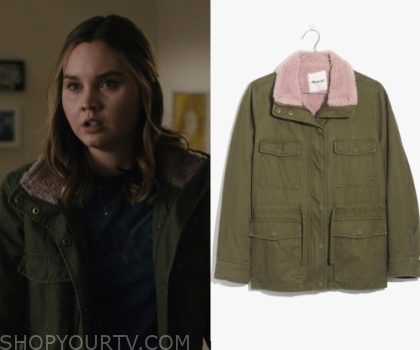 Light As A Feather: Season 2 Episode 2 McKenna's Green Jacket Pink Fur ...