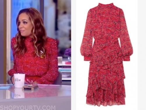 The View: July 2019 Sunny Hostin's Red Silk Printed Tiered Midi Dress 