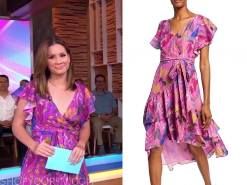 Good Morning America: August 2019 Rebecca Jarvis's Purple Floral Wrap ...