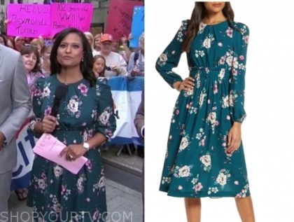 The Today Show: August 2019 Kristen Welker's Teal Green Floral Midi ...