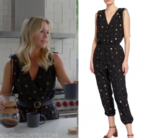 BH90210: Season 1 Episode 3 Jennie's Black/Gold Print Jumpsuit | Shop ...