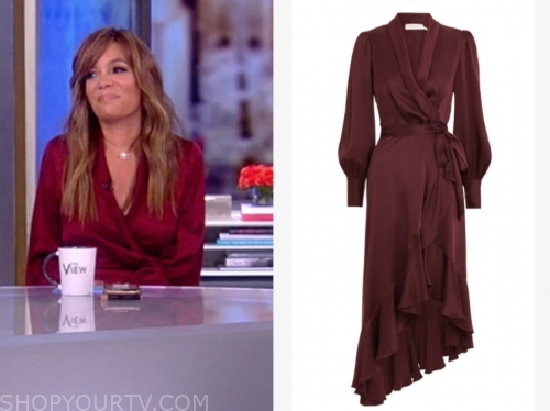 The View: September 2019 Sunny Hostin's Burgundy Red Asymmetric Wrap ...