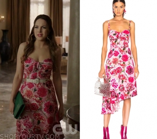 Dynasty: Season 3 Episode 1 Fallon's Pink Floral Midi Dress | Shop