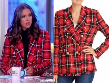 red plaid tweed blazer