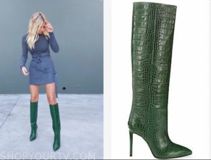 green snakeskin thigh high boots