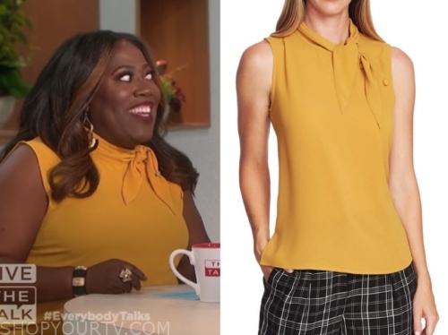 The Talk: October 2019 Sheryl Underwood's Yellow Tie Neck Top | Shop ...