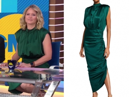 Good Morning America: October 2019 Sara Haines's Green Satin Ruched ...