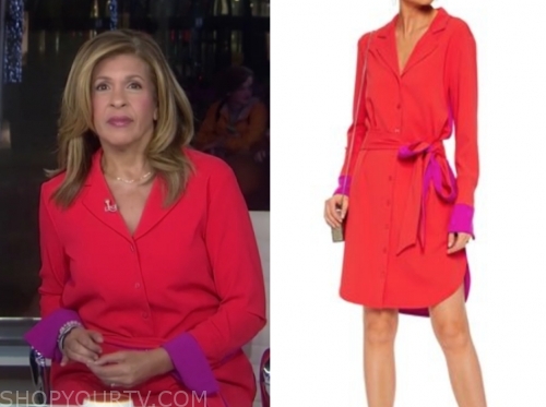 The Today Show: October 2019 Hoda Kotb's Red and Purple Shirt Dress ...