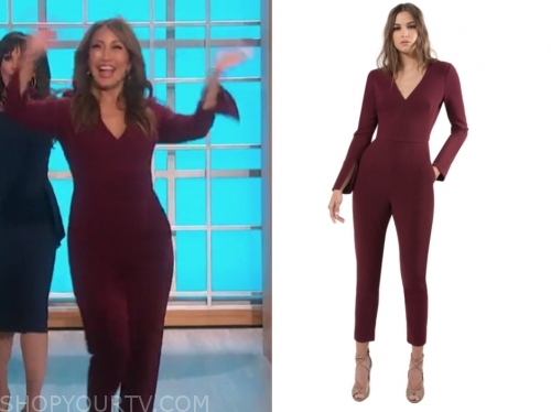 The Talk: October 2019 Carrie Ann Inaba's Burgundy V-Neck Jumpsuit ...