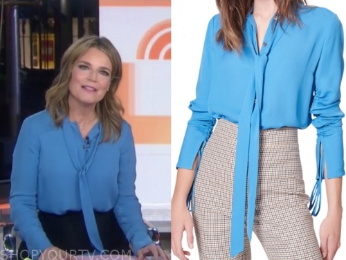 The Today Show: October 2019 Savannah Guthrie's Blue Tie Neck Blouse ...