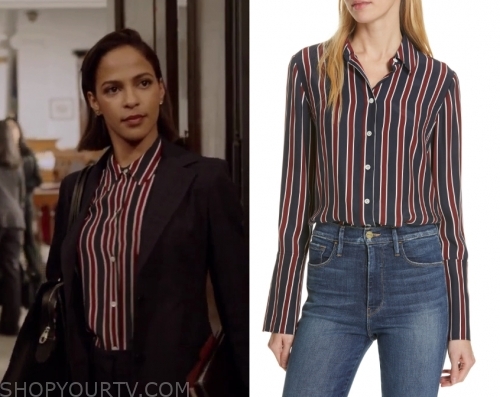 Almost Family: Season 1 Episode 1 Edie's Navy/Red Striped Blouse ...