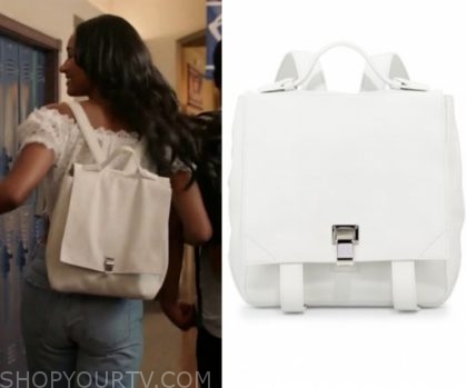 All American: Season 2 Episode 1 Layla's White leather Backpack | Fashion,  Clothes, Outfits and Wardrobe on | Shop Your TV