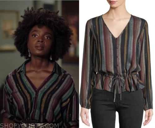 Bluff City Law: Season 1 Episode 8 Briana's Metallic Striped Blouse ...