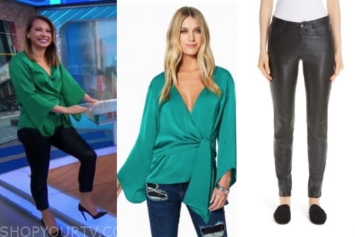 Good Morning America: November 2019 Ginger Zee's Green Drape Tie Top ...