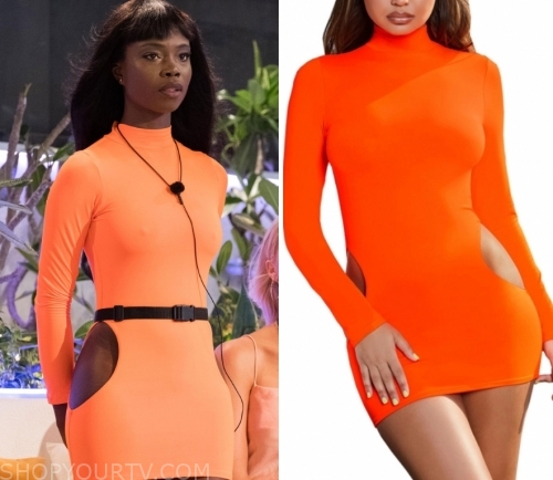 neon orange cut out dress