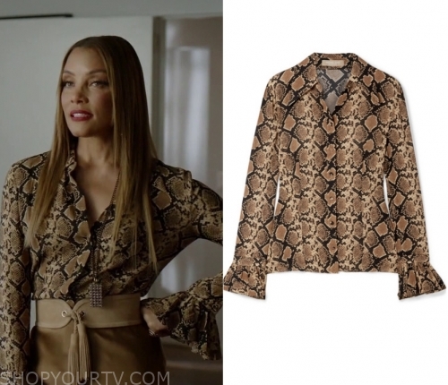 Dynasty: Season 3 Episode 5 Dominque's Beige Snake Print Blouse | Shop ...