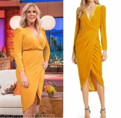 RHOC: Season 14 Reunion Vicky's Yellow Velvet Wrap Dress | Shop Your TV