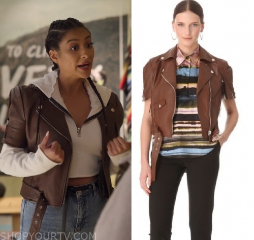 Dollface: Season 1 Episode 2 Stella's Brown Cropped Leather Jacket ...