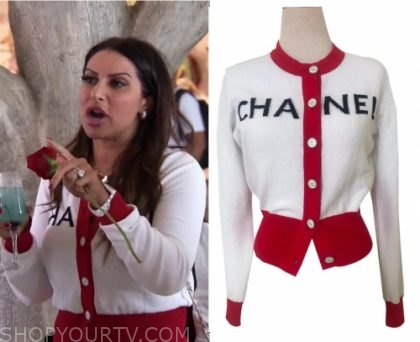 chanel red and white sweater