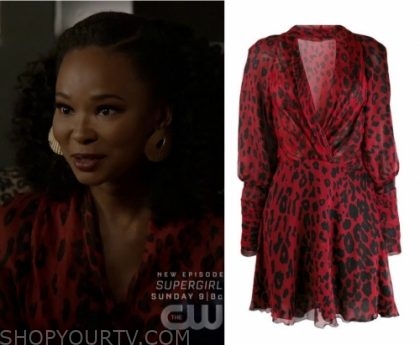 Dynasty: Season 3 Episode 6 Monica's Red Leopard Print Wrap Dress ...