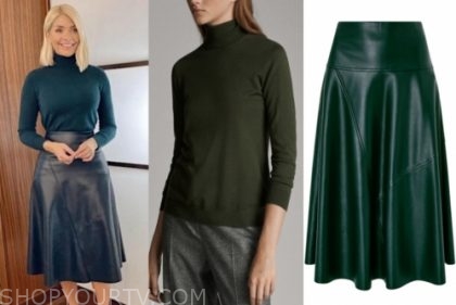 Holly willoughby green shop leather skirt this morning