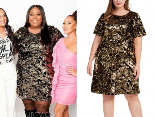 The Real: December 2019 Loni Love's Gold and Black Sequin Shift Dress ...