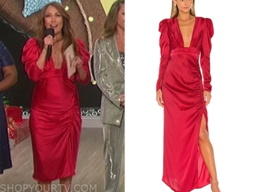 The Talk: December 2019 Carrie Ann Inaba's Red Plunge Satin Puff Sleeve ...