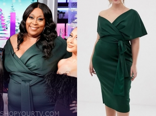 The Real: December 2019 Loni Love's Green Off-the-Shoulder Tie Waist ...