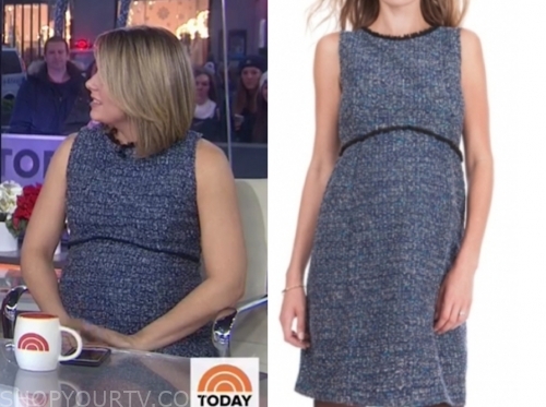 Navy Blue Bouclé Maternity Shift Dress