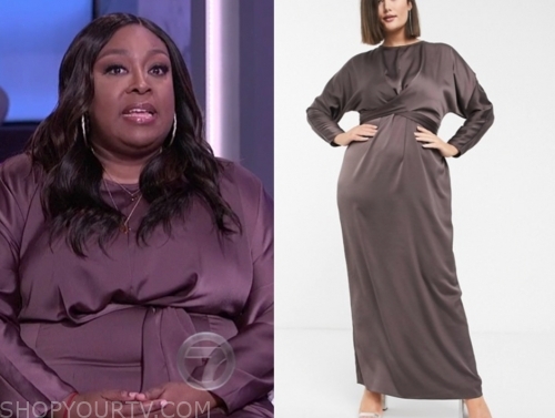 The Real: January 2020 Loni Love's Brown Satin Twist Maxi Dress | Shop ...