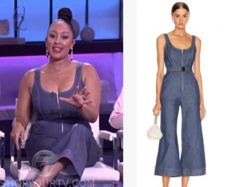 The Real: January 2020 Tamera Mowry's Denim Crop Jumpsuit | Shop Your TV