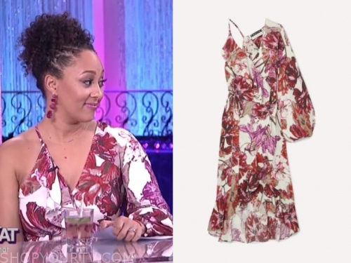 The Real: January 2020 Tamera Mowry's Floral Asymmetric Midi Dress