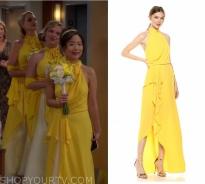 Last Man Standing Season 8 Episode 8 Mandy Kristen Jen S Yellow Bridesmaid Dress Shop Your Tv