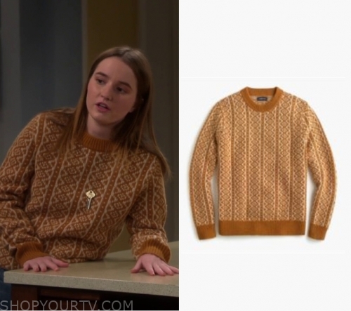 Last Man Standing Season 8 Episode 1 Eve S Yellow Print Knit Sweater Shop Your Tv