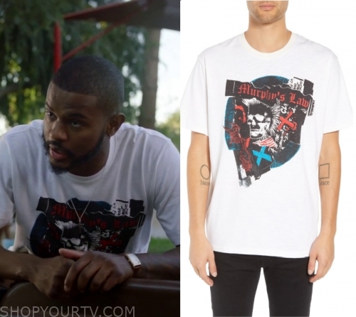 Grown-ish: Season 3 Episode 2 Aaron's White Graphic Print Tee | Shop ...