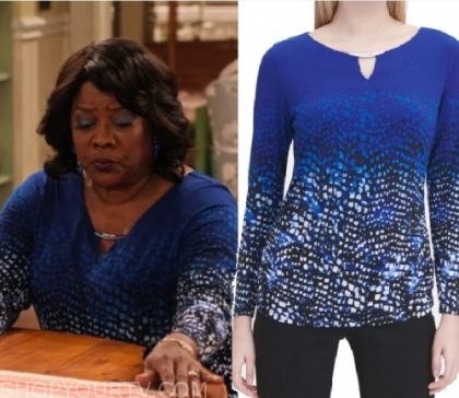 Family Reunion: Season 1 Episode 12 M'Dear's Blue Printed Keyhole Top ...