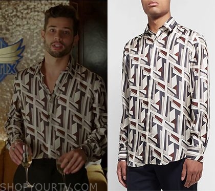 DYNASTY : Season 3 Episode 10 Sam's logo print shirt ...