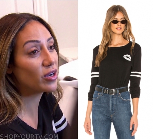 RHONJ: Season 10 Episode 13 Melissa's Black Lip Print Long Sleeve Top ...