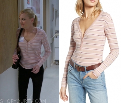 Mom Season 7 Episode 14 Christys Pink Striped Henley Top Shop Your Tv