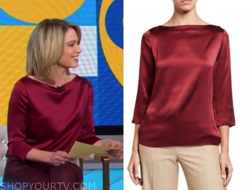 Good Morning America: March 2020 Amy Robach's Burgundy Satin Boatneck ...