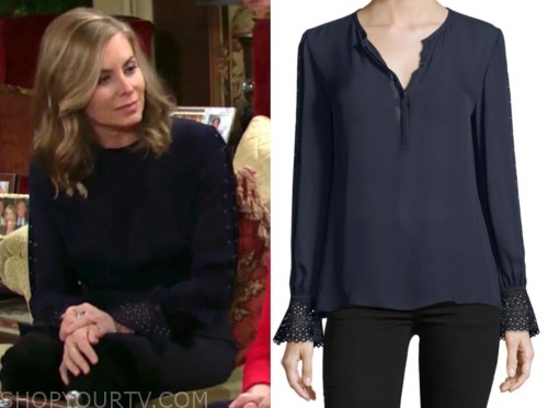 The Young and the Restless: March 2020 Ashley's Navy Blue Eyelet Sleeve ...