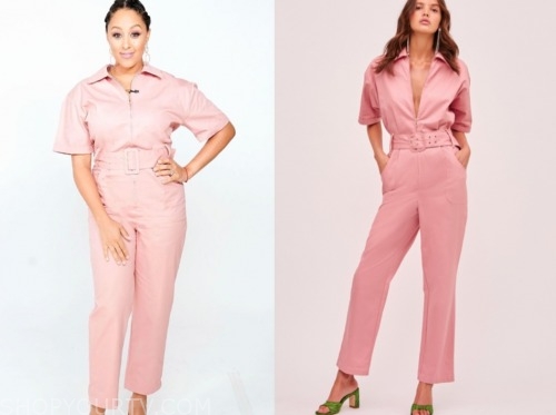 The Real: March 2020 Tamera Mowry's Pink Belted Zipper Jumpsuit | Shop ...