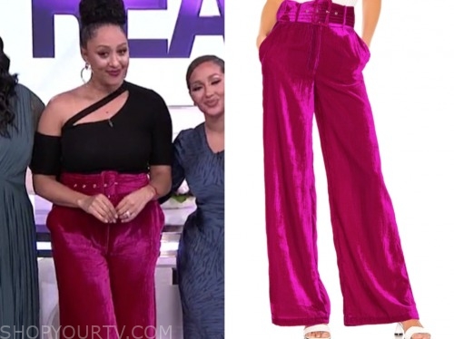 The Real: March 2020 Tamera Mowry's Fuchsia Pink Velvet Belted Trouser ...