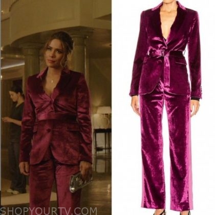 Dynasty: Season 3 Episode 13 Cristal's Pink Velvet Suit | Shop Your TV