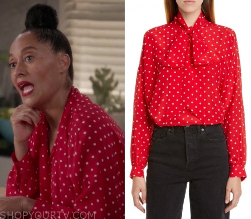 Black-ish: Season 6 Episode 22 Rainbow's Red Tie Neck Blouse | Shop Your TV